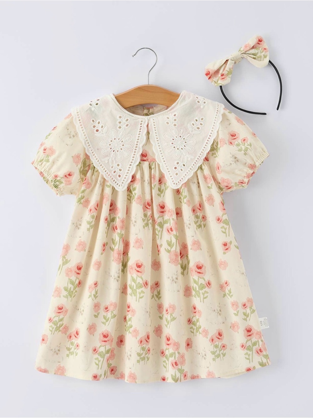 Rylee Faith Rose Lace Baby Girls Short Sleeve Dress Match Headband